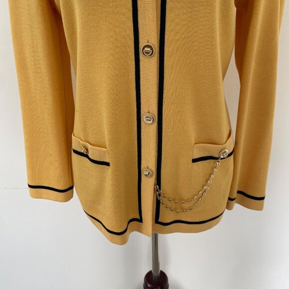 St. John Cardigan Sweater Jacket w/ Chain Yellow - Picture 4 of 13